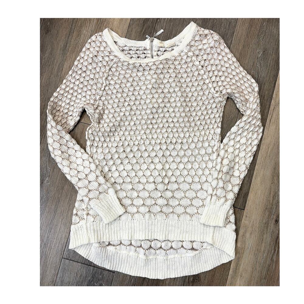 Moth Anthropologie Sweater Small Ivory Bubble Knit Hi Low Pullover